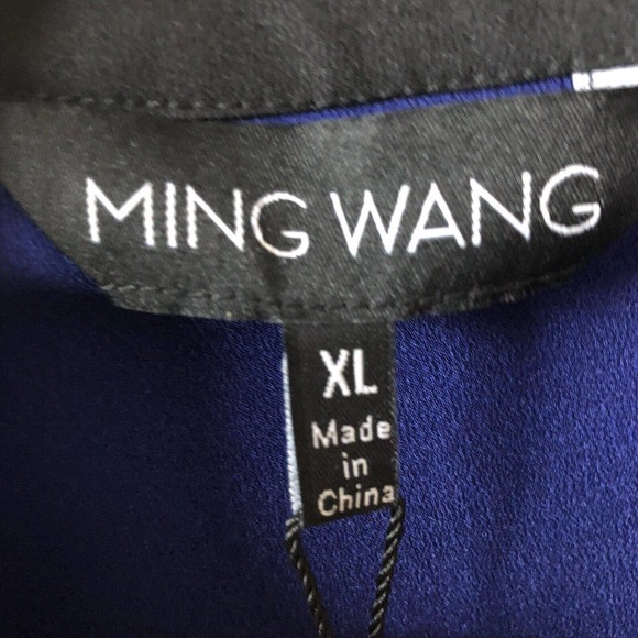 B678 NWT Ming Wang Keyhole Knit Trim Detail Crept De Chine Blouse. Lunar Blue XL - Picture 7 of 7
